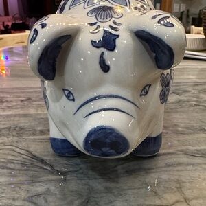 Blue and White Ceramic Pig Figurine